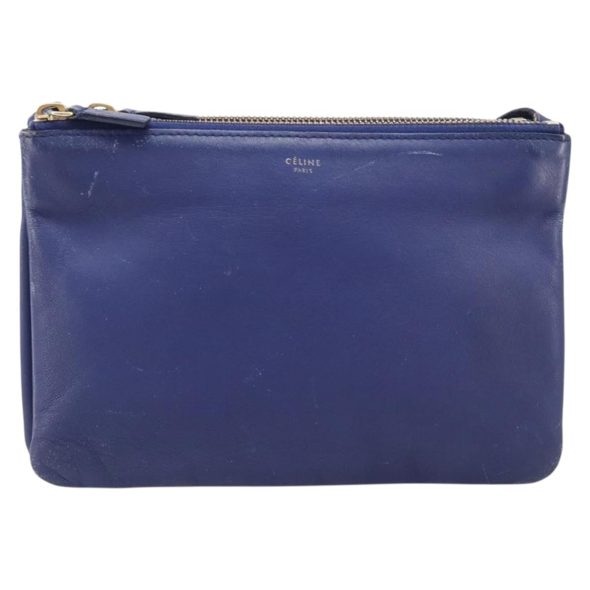 Celine Trio Leather Blue Leather Crossbody Bag Bag (Pre-Owned)