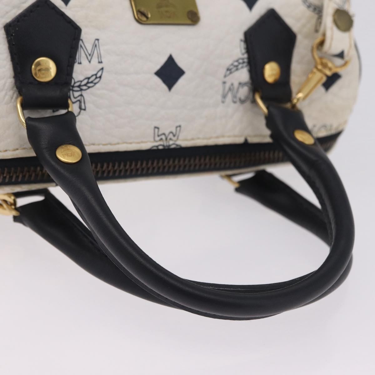 MCM Vicetos Logogram Boston White Canvas Travel Bag Bag (Pre-Owned)