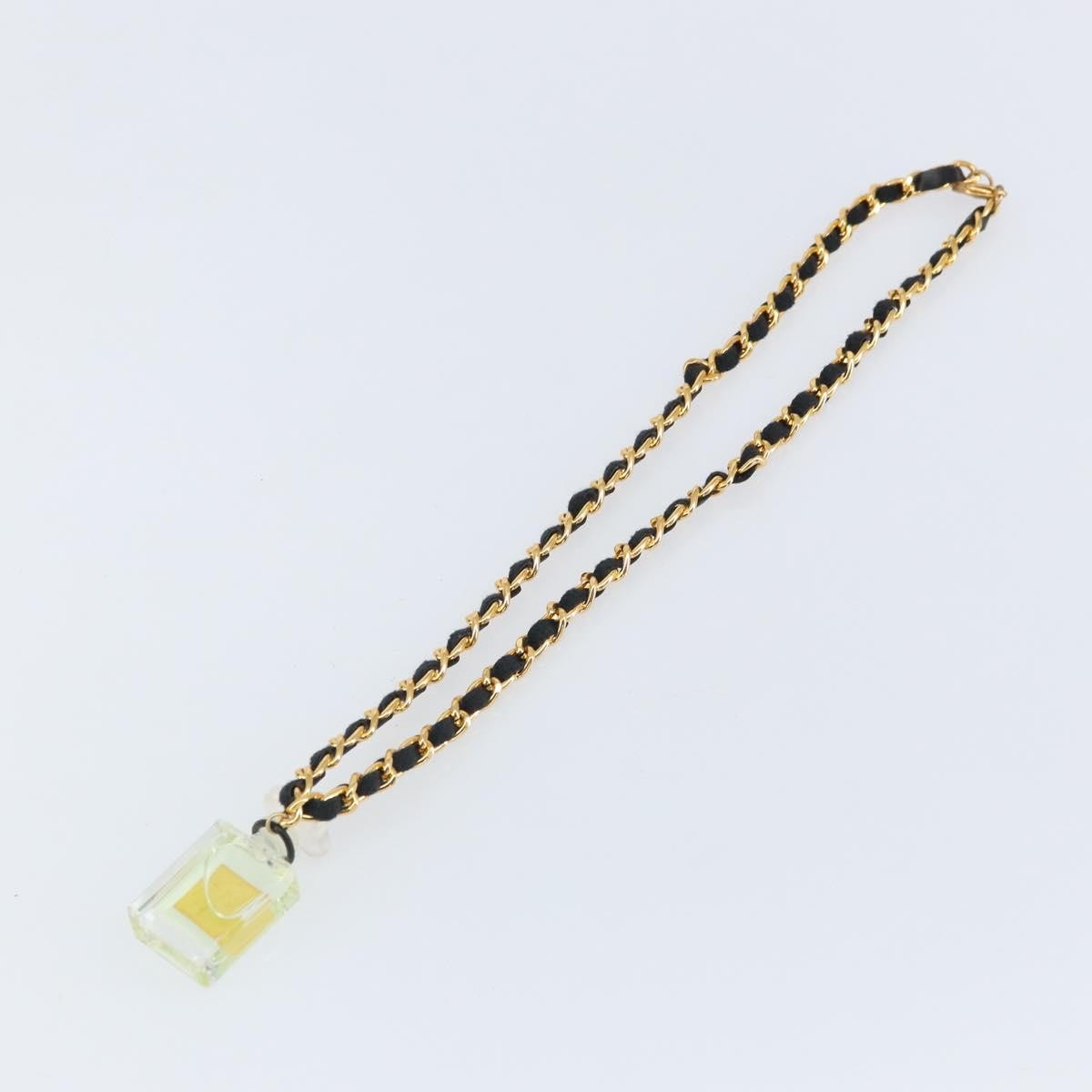 Chanel Cc Perfume Bottle Pendant Chain Long Metal With Leather, Crystals And Faux Pearl Gold Metal Necklace Jewelry (Pre-Owned)