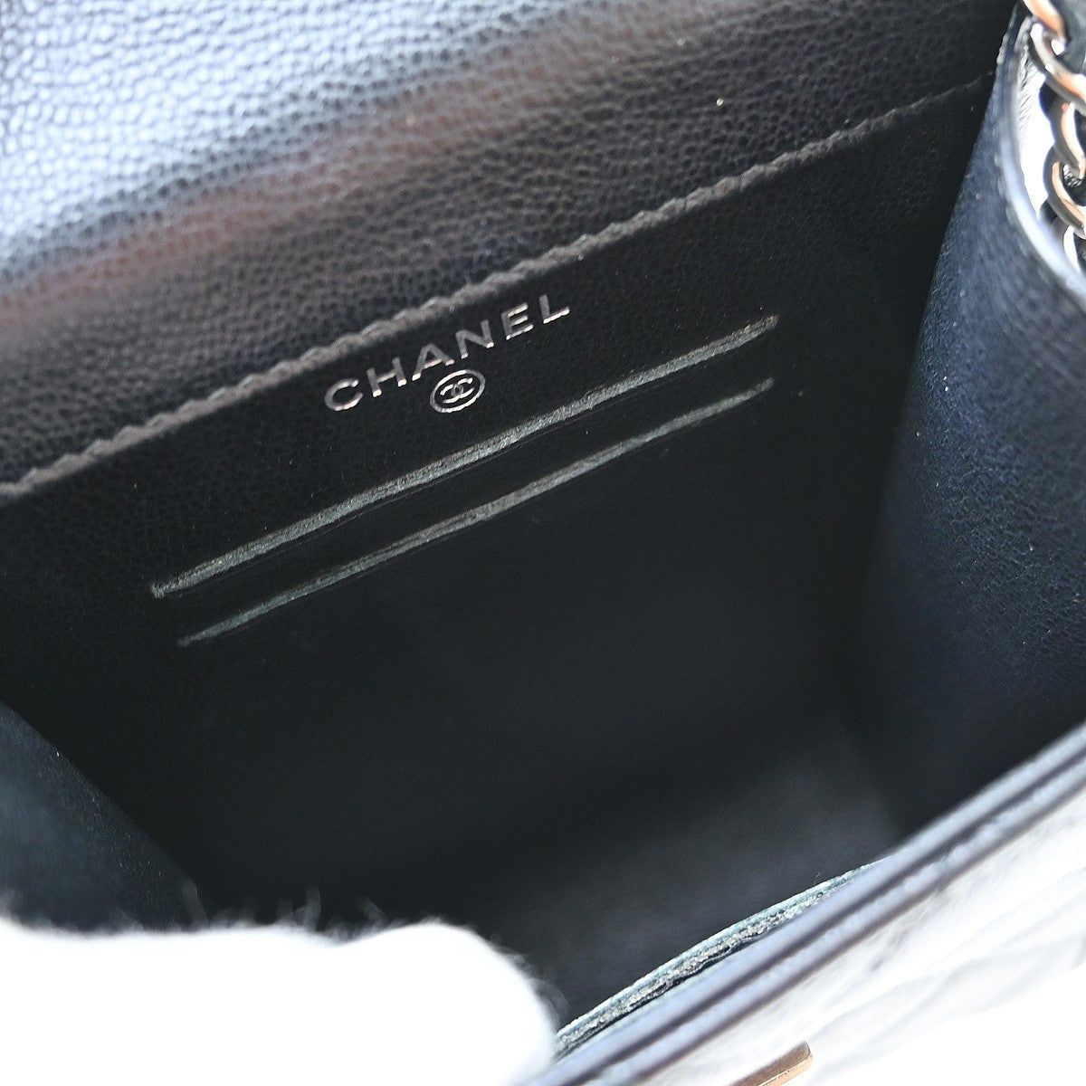 Chanel Cc Flap Phone Holder Quilted Caviar Black Leather Shoulder Bag Bag (Pre-Owned)
