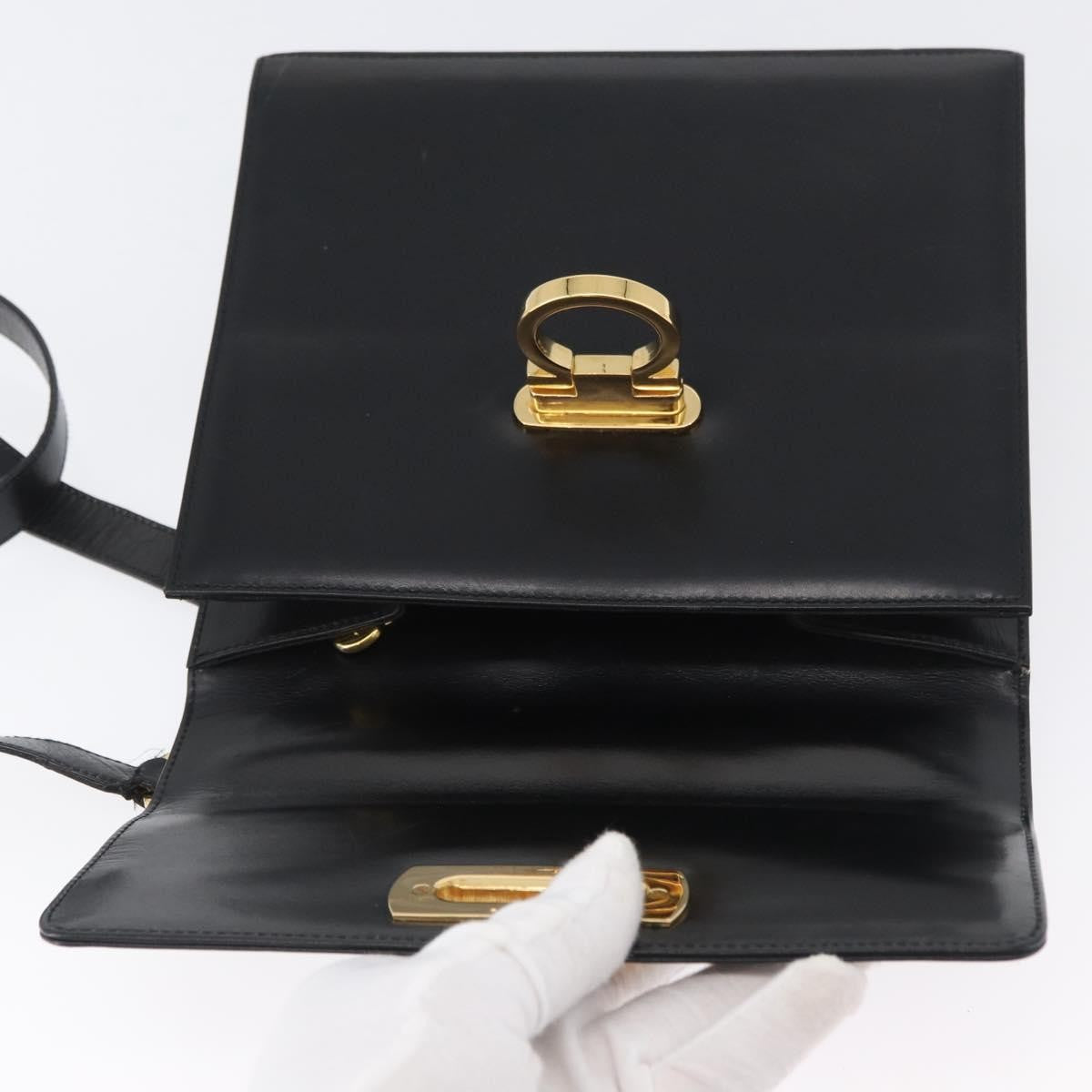Salvatore Ferragamo Gancini Flap Leather Black Leather Shoulder Bag Bag (Pre-Owned)