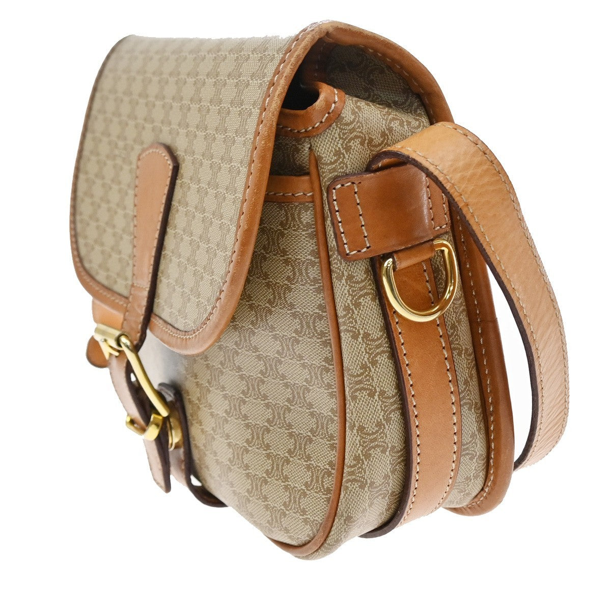 Celine Vintage Macadam Canvas And Leather Beige Canvas Shoulder Bag Bag (Pre-Owned)