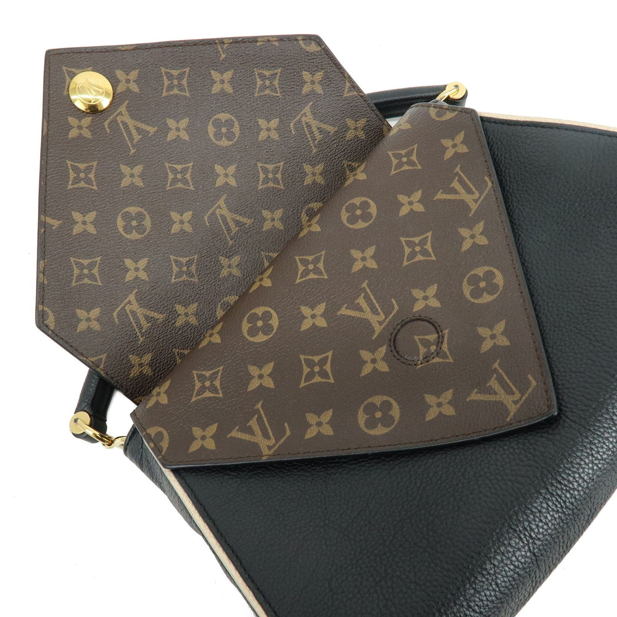Louis Vuitton Double V Calfskin With Monogram Canvas Black Leather Handbag (Pre-Owned)