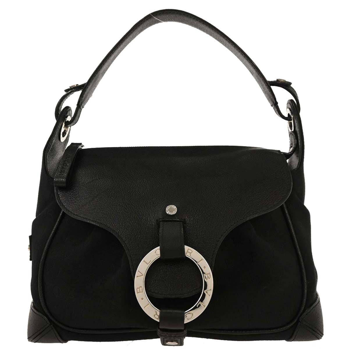 Bvlgari Logomania Canvas With Leather Black Leather Shoulder Bag Bag (Pre-Owned)