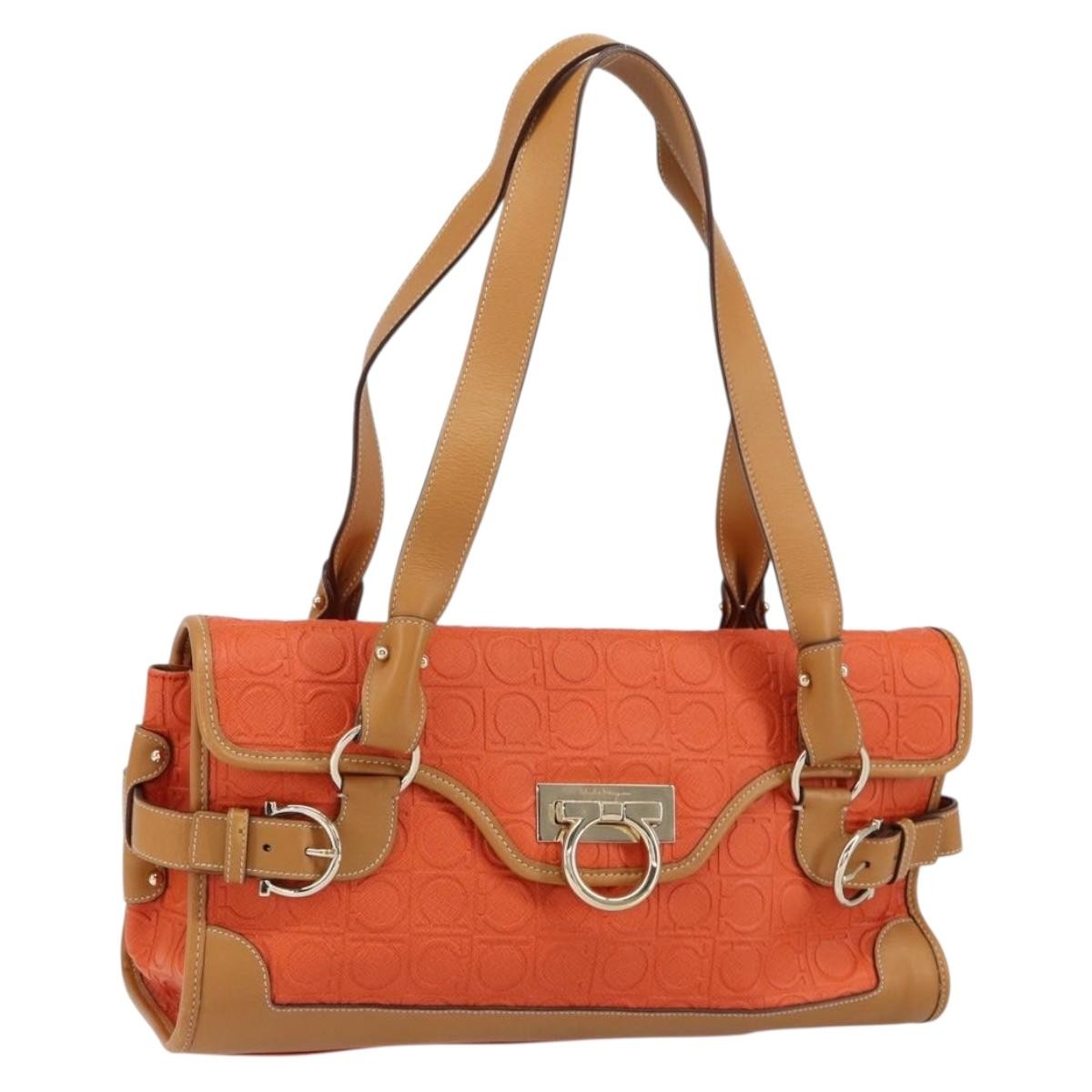 Salvatore Ferragamo Gancini Canvas Orange Pvc Shoulder Bag Bag (Pre-Owned)