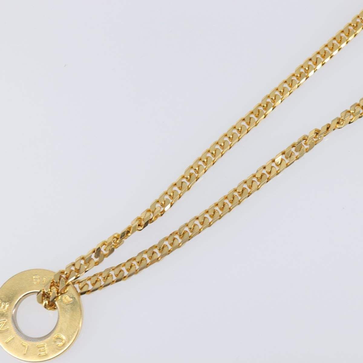 Celine Vintage Logo Circle Pendant Metal Gold Metal Necklace Jewelry (Pre-Owned)