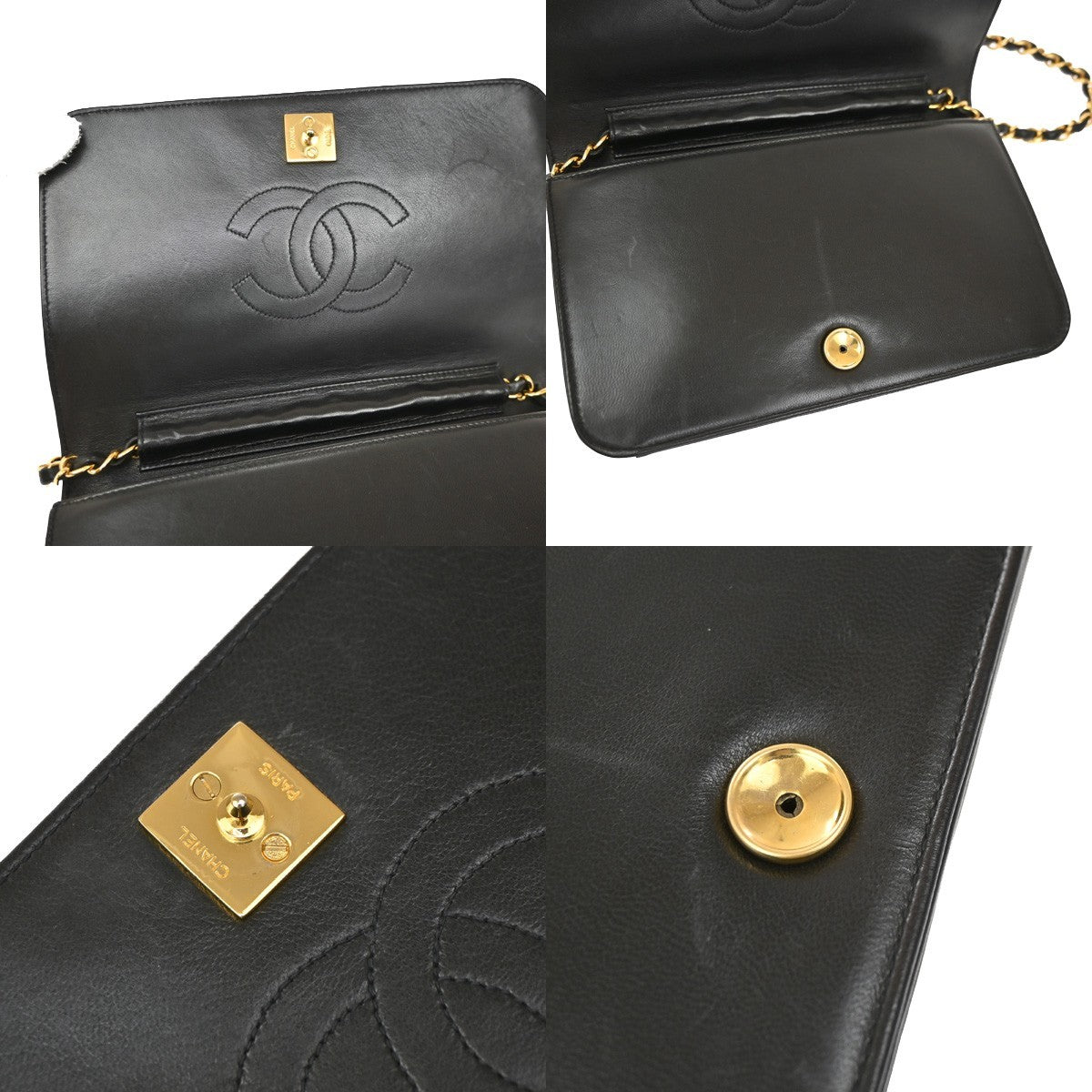 Chanel Cc Full Flap Wallet On Chain Quilted Caviar Black Leather Crossbody Bag Bag (Pre-Owned)