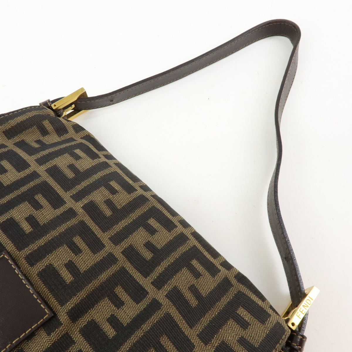 Fendi Round Flap Baguette Zucca Canvas Brown Canvas Shoulder Bag Bag (Pre-Owned)