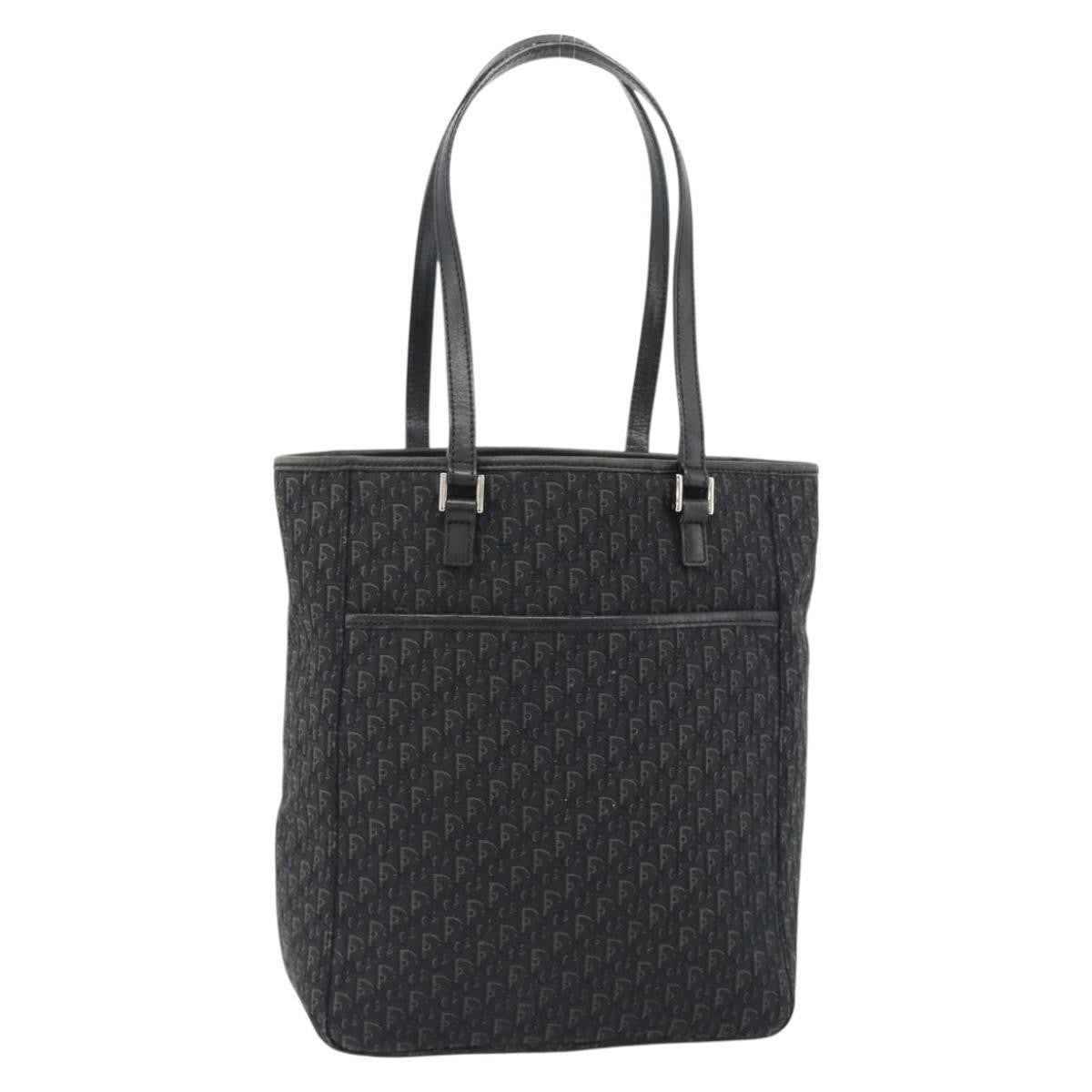 Christian Dior Vintage Open Pocket Diorissimo Canvas Black Canvas Tote Bag Bag (Pre-Owned)