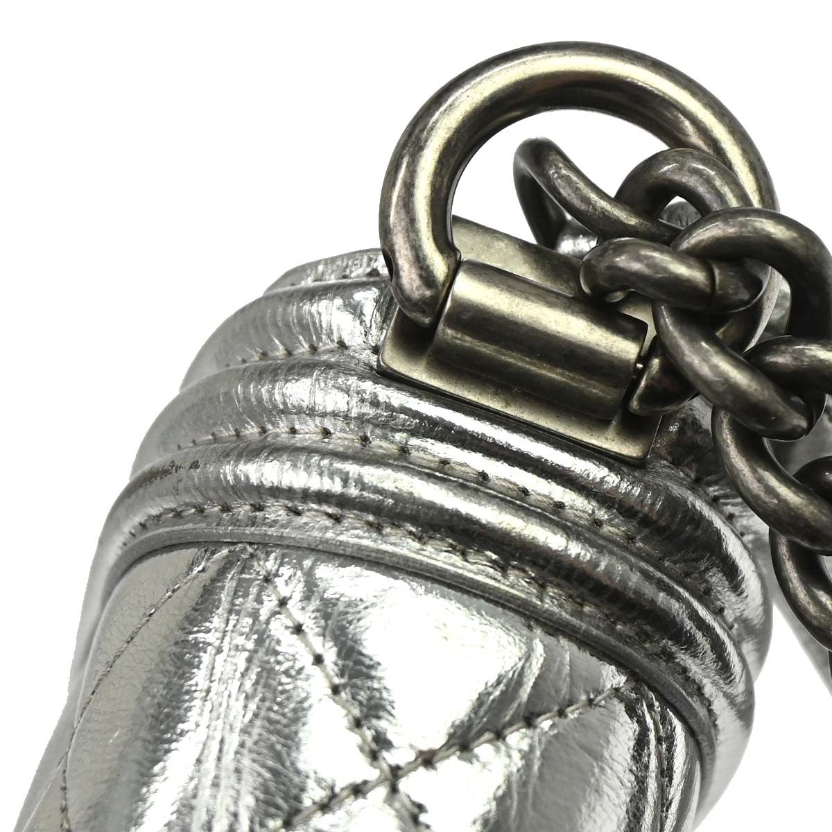 Chanel North South Boy Flap Quilted Metallic Calfskin Metallic Patent_Leather Shoulder Bag Bag (Pre-Owned)