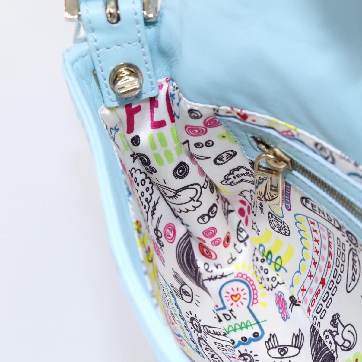 Fendi Mamma Baguette Zucchino Canvas Blue Leather Shoulder Bag Bag (Pre-Owned)