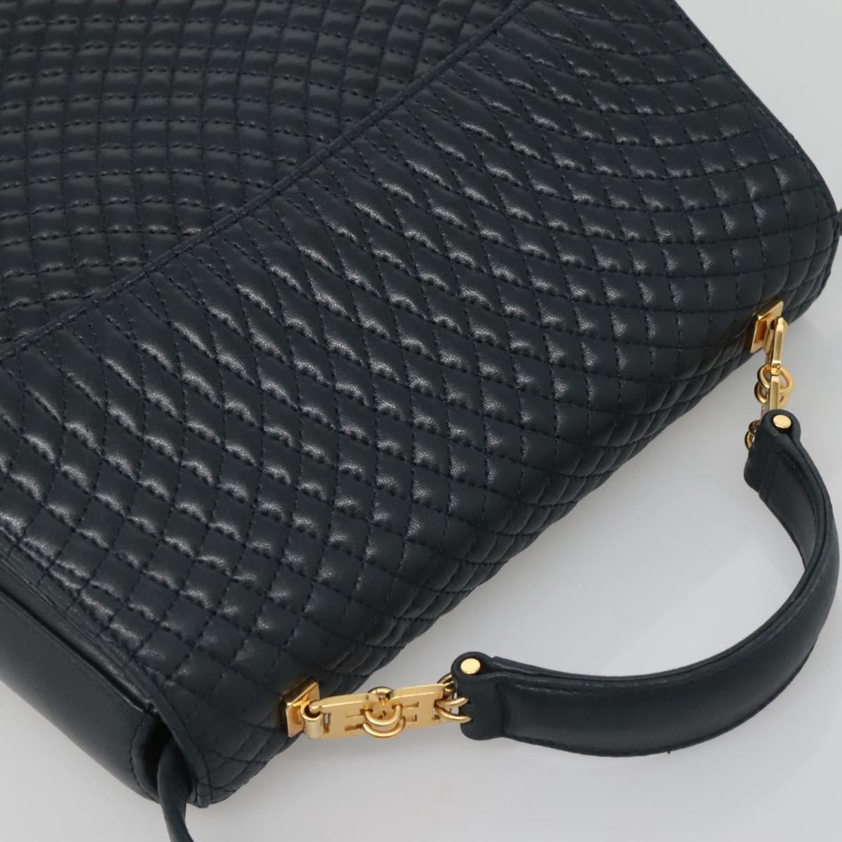 Bally Vintage Quilted Leather Navy Leather Handbag (Pre-Owned)