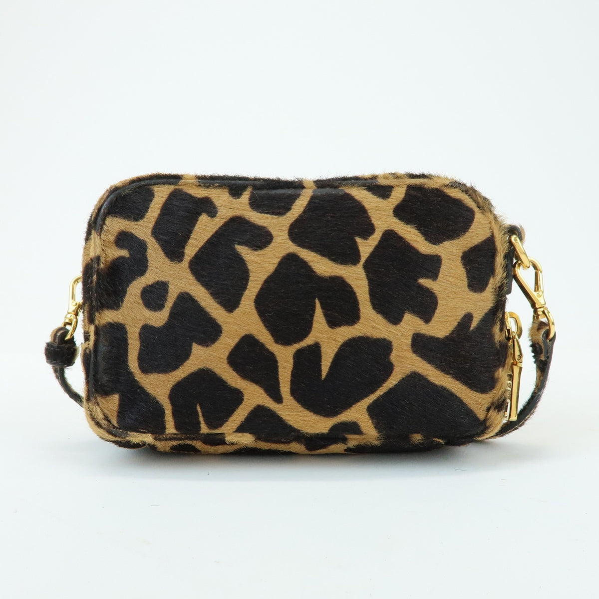 Prada Camera Printed Calf Hair Brown Pony_Style_Calfskin Handbag (Pre-Owned)