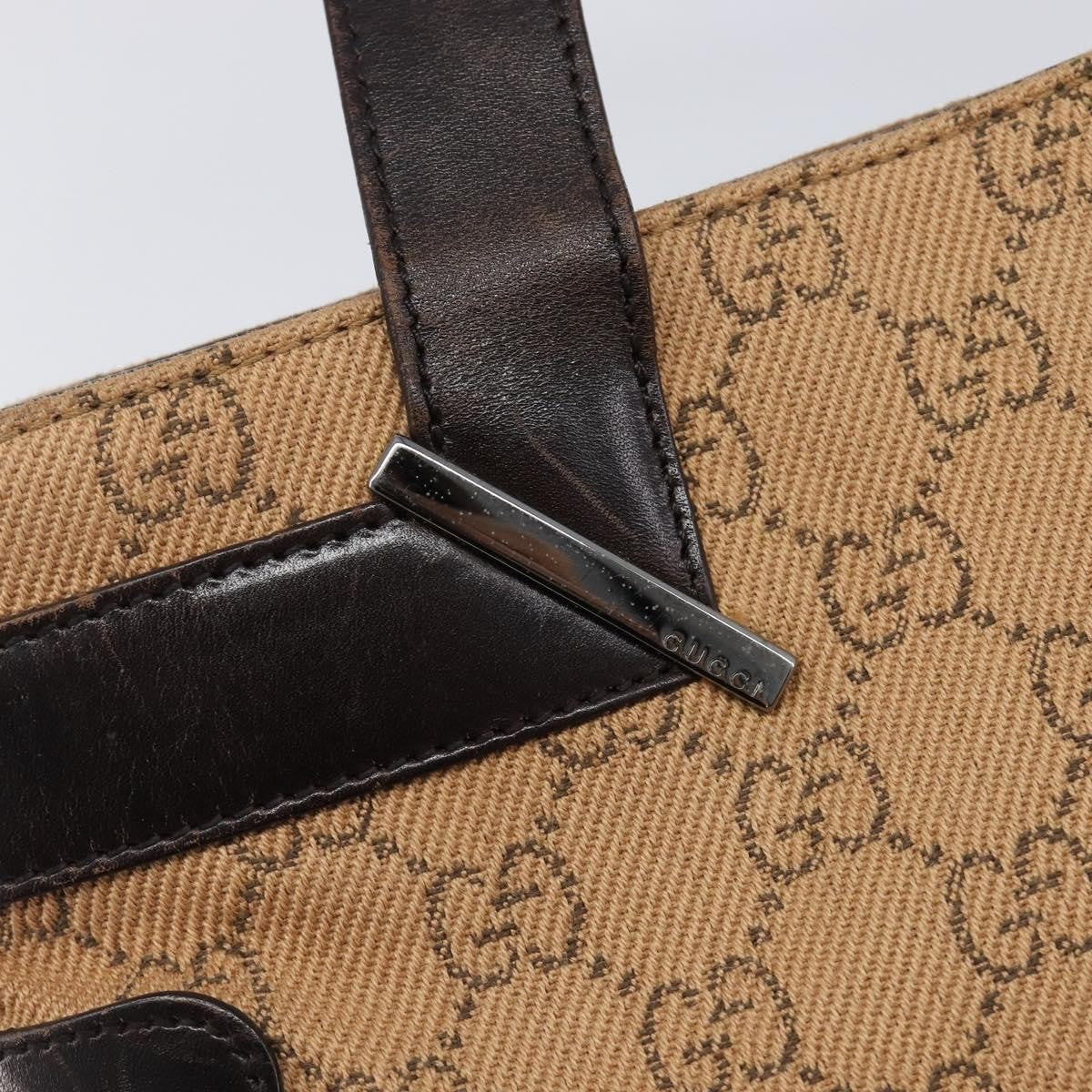 Gucci Open Tote Gg Canvas And Leather Beige Canvas Handbag (Pre-Owned)
