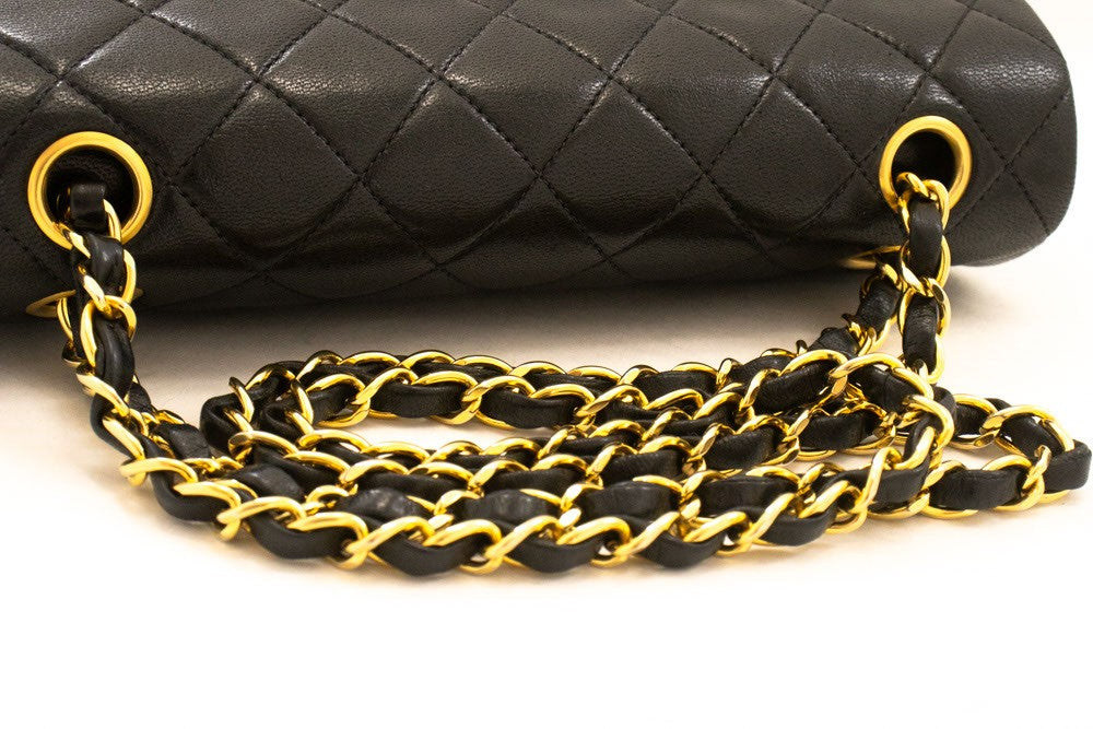 Chanel Vintage Classic Double Flap Quilted Lambskin Black Leather Shoulder Bag Bag (Pre-Owned)
