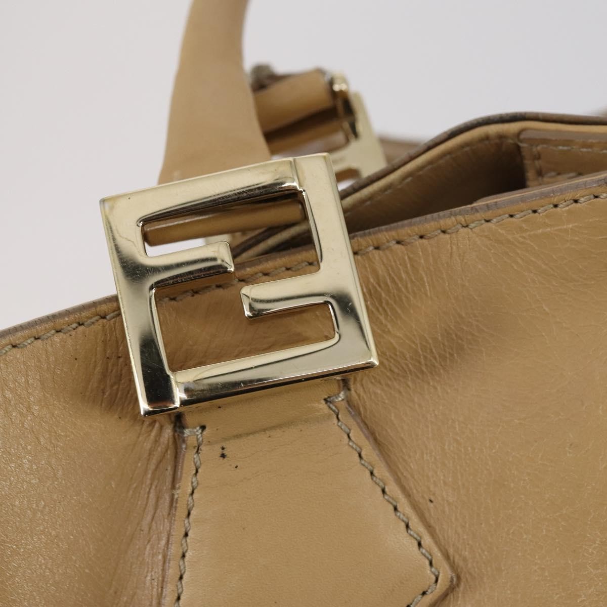 Fendi Twins Tote Leather Beige Leather Tote Bag Bag (Pre-Owned)