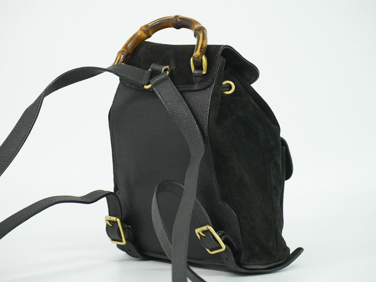 Gucci Vintage Bamboo Suede Black Suede Backpack Bag (Pre-Owned)