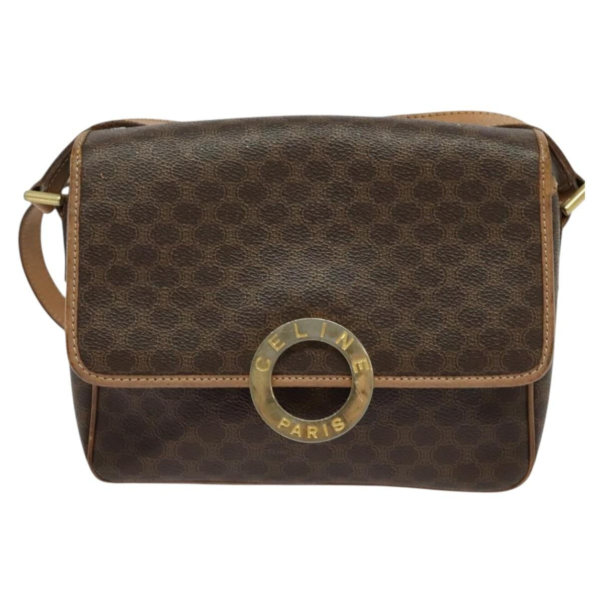 Celine Vintage Macadam Circle Logo Canvas And Leather Brown Canvas Shoulder Bag Bag (Pre-Owned)