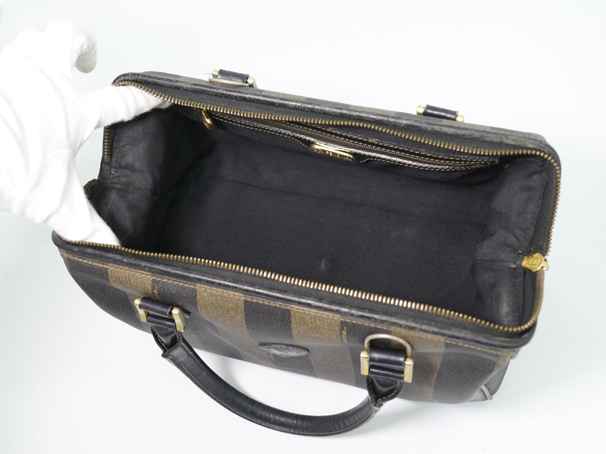 Fendi Vintage Pequin Convertible Boston Coated Canvas Khaki Canvas Handbag (Pre-Owned)