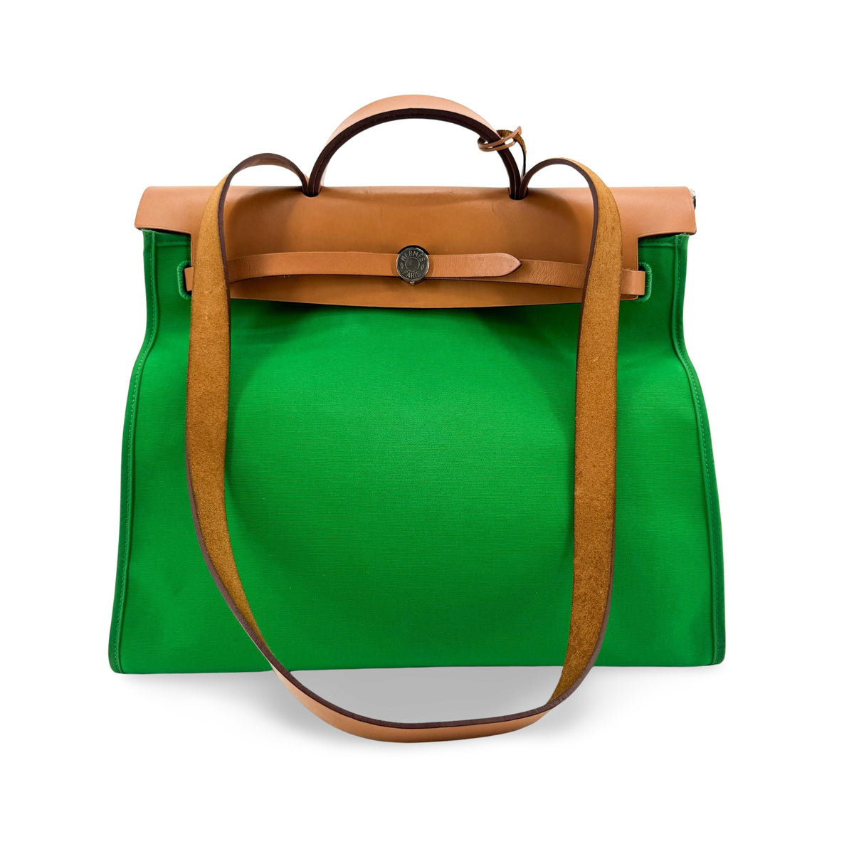Hermes Herbag Toile And Leather Green Canvas Shoulder Bag Bag (Pre-Owned)