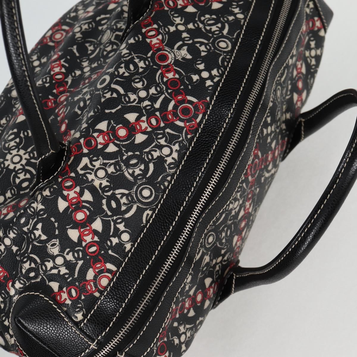 Chanel Optic Coco Bowler Printed Coated Canvas With Caviar Black Canvas Handbag (Pre-Owned)