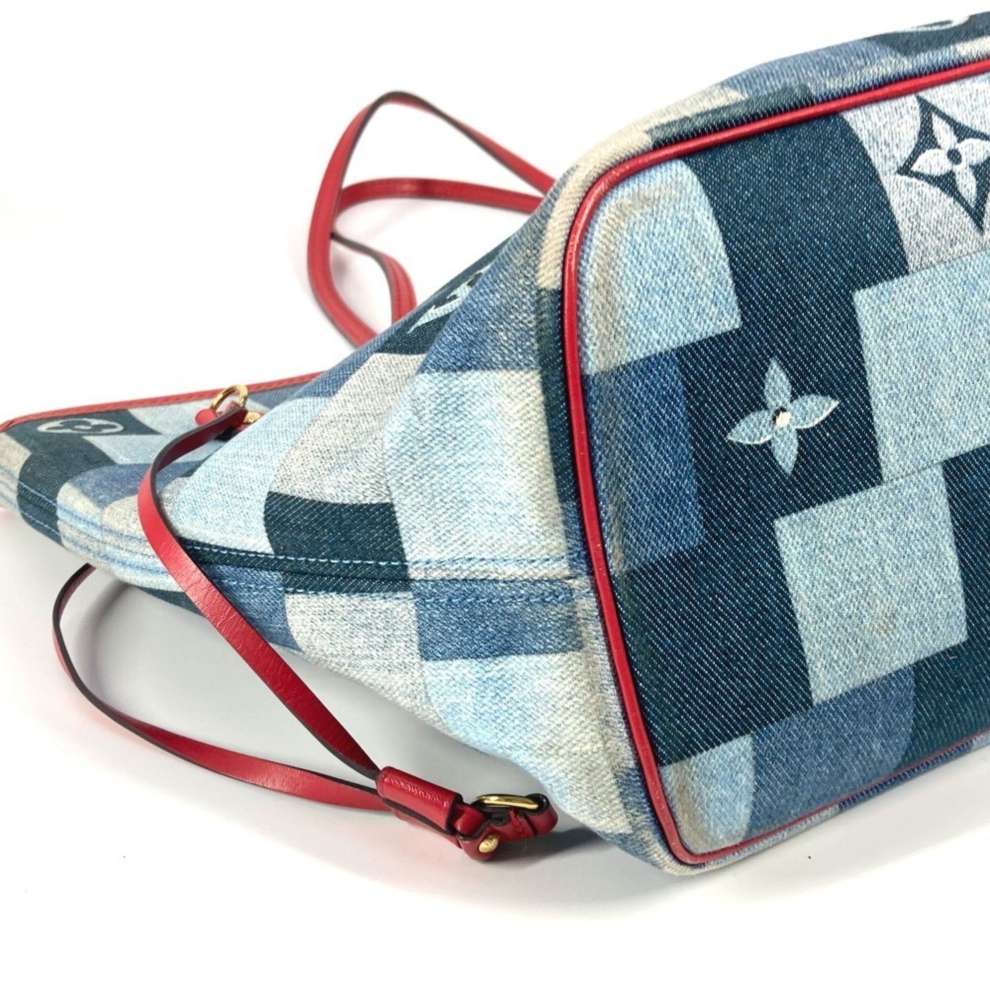 Louis Vuitton Neverfull Tote Damier And Monogram Patchwork Denim Blue Denim_Jeans Shoulder Bag Bag (Pre-Owned)