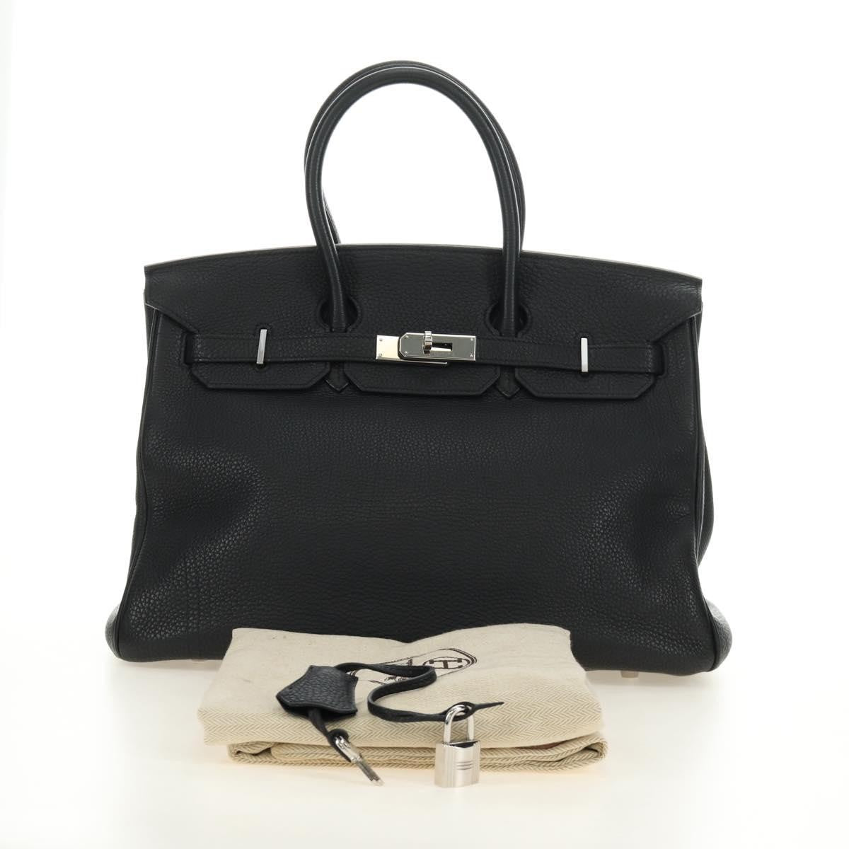 Hermes Birkin Black Clemence With Palladium Hardware Black Leather Handbag (Pre-Owned)