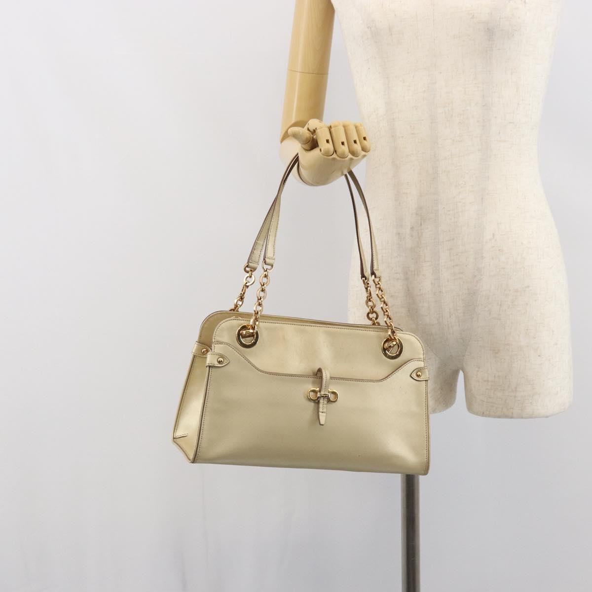 Salvatore Ferragamo Gancini Leather Gold Leather Shoulder Bag Bag (Pre-Owned)
