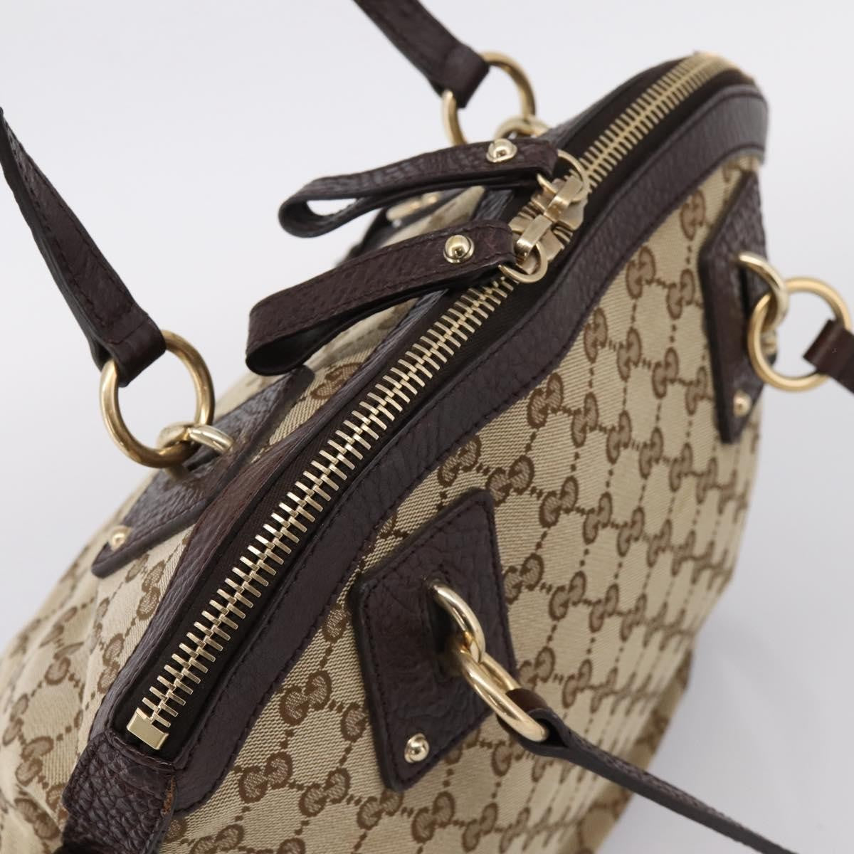 Gucci Britt Convertible Dome Satchel Gg Canvas Beige Canvas Handbag (Pre-Owned)