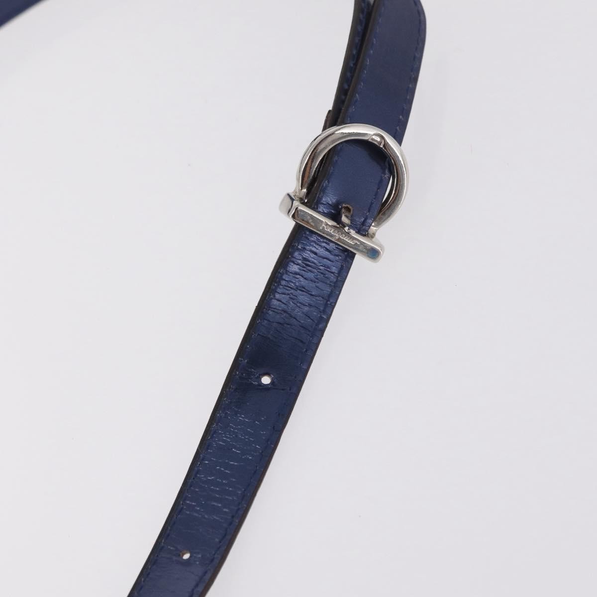 Salvatore Ferragamo Gancini Envelope Top Handle Leather Navy Patent_Leather Handbag (Pre-Owned)
