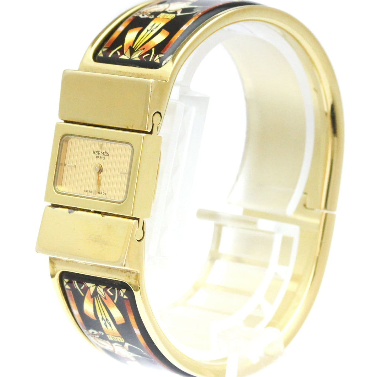 Hermes Loquet Quartz Plated Metal And Printed Enamel Watch (Pre-Owned)