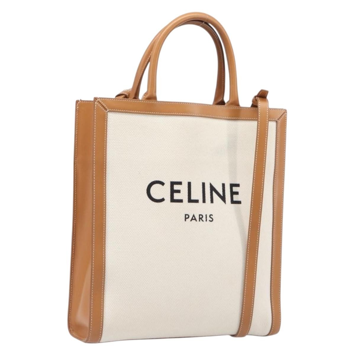 Celine Vertical Cabas Canvas With Leather Beige Canvas Tote Bag Bag (Pre-Owned)