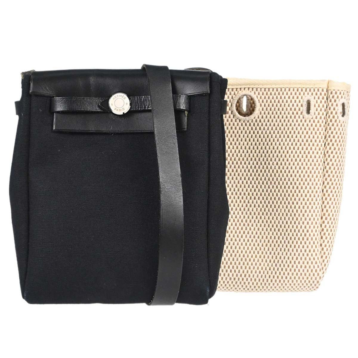 Hermes Herbag Toile And Leather Black Canvas Handbag (Pre-Owned)