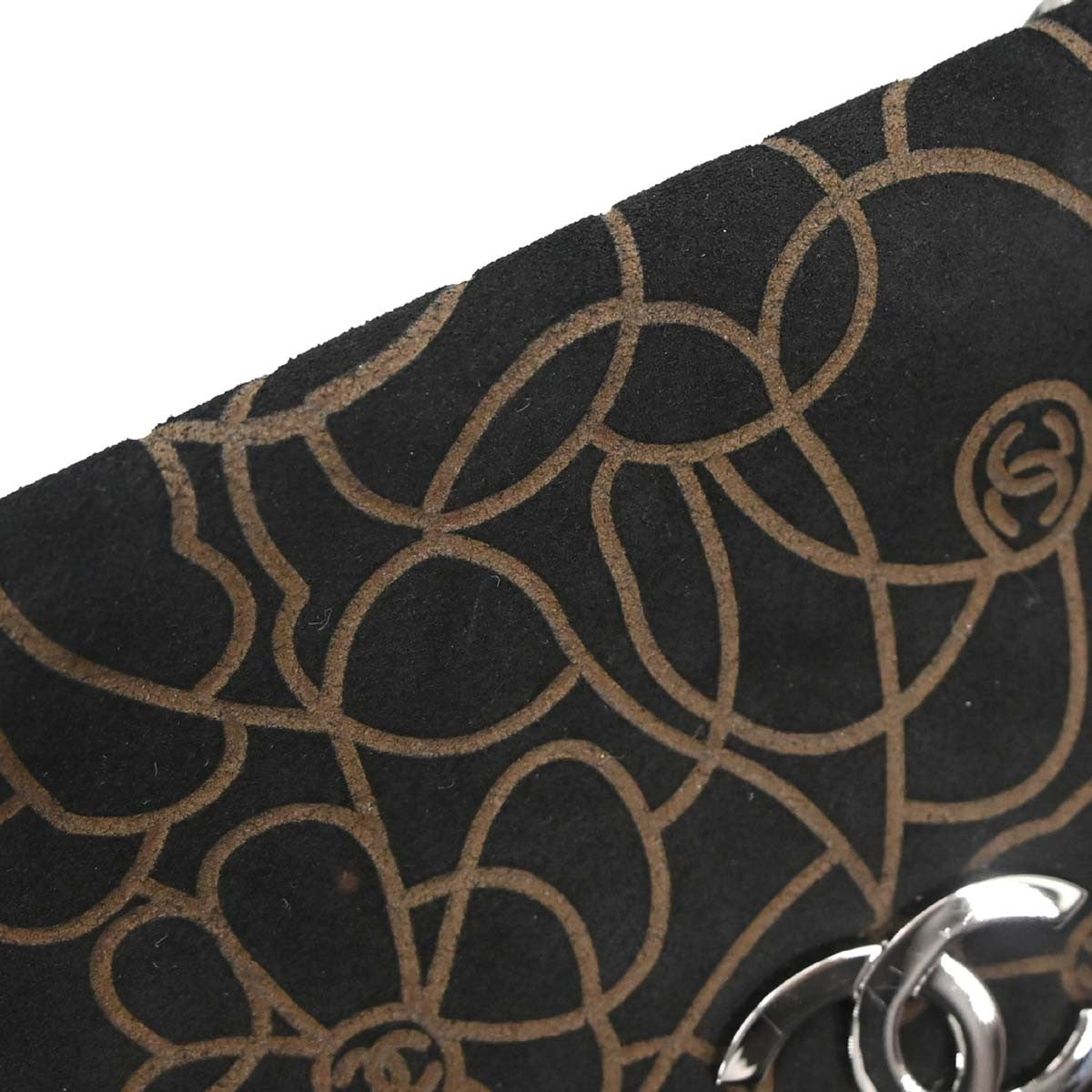 Chanel Camellia Chain Embossed Suede Black Suede Shoulder Bag Bag (Pre-Owned)