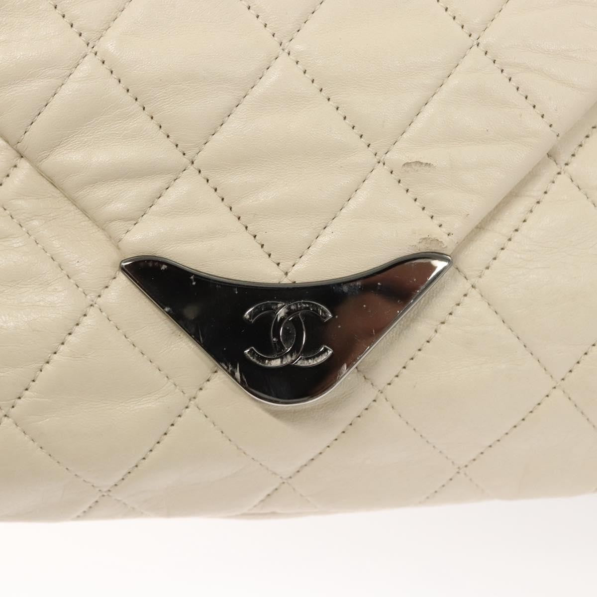 Chanel Padded Envelope Flap Quilted Aged Calfskin White Leather Shoulder Bag Bag (Pre-Owned)