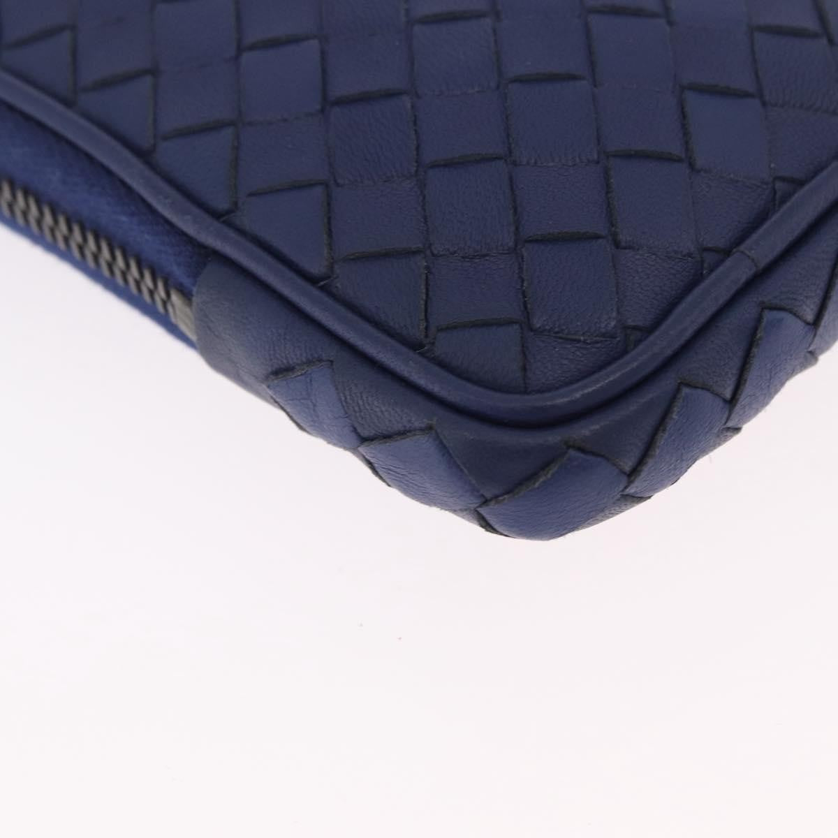Bottega Veneta Zip Around Intrecciato Nappa Navy Leather Handbag (Pre-Owned)