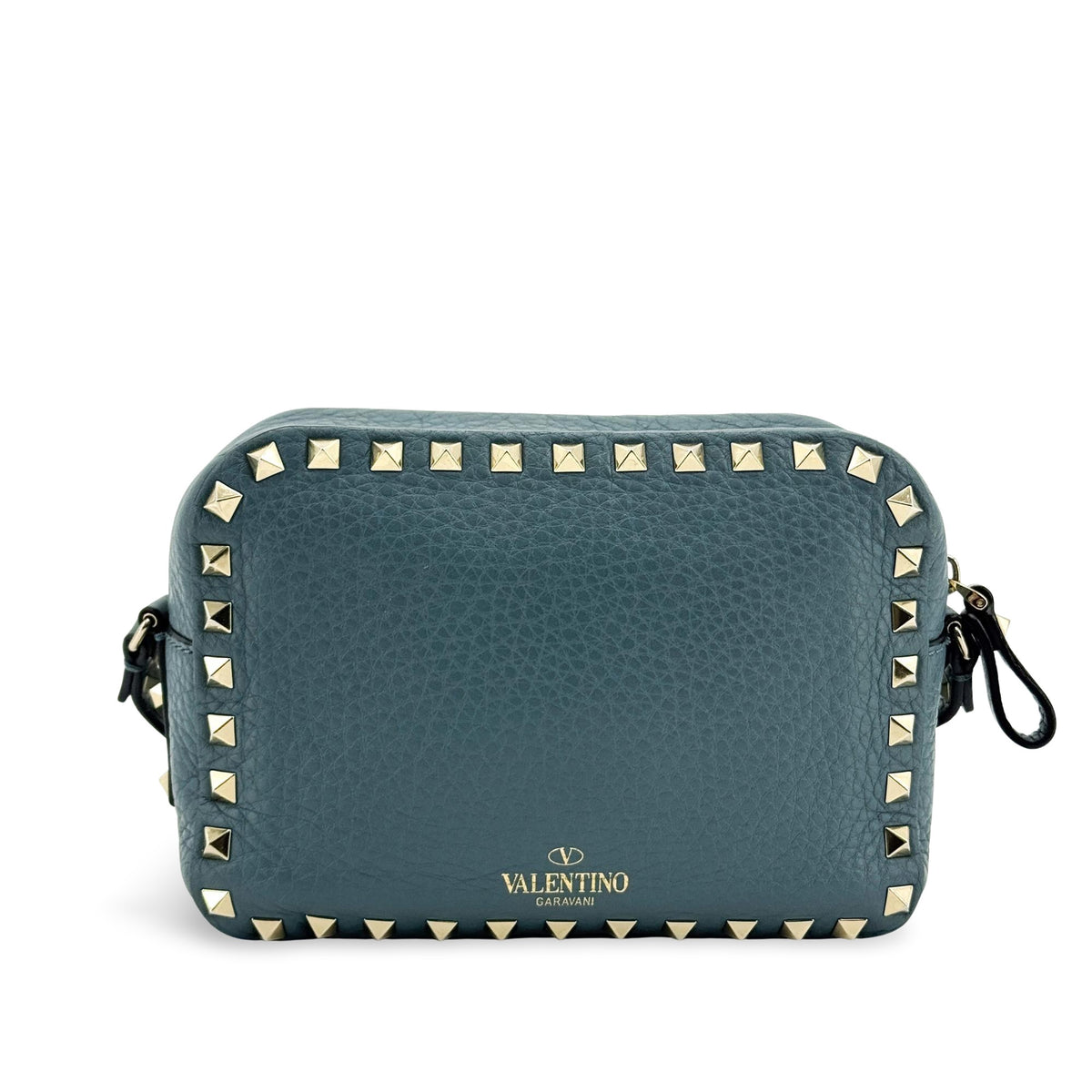 Valentino Garavani Rockstud Camera Leather Blue Leather Crossbody Bag Bag (Pre-Owned)