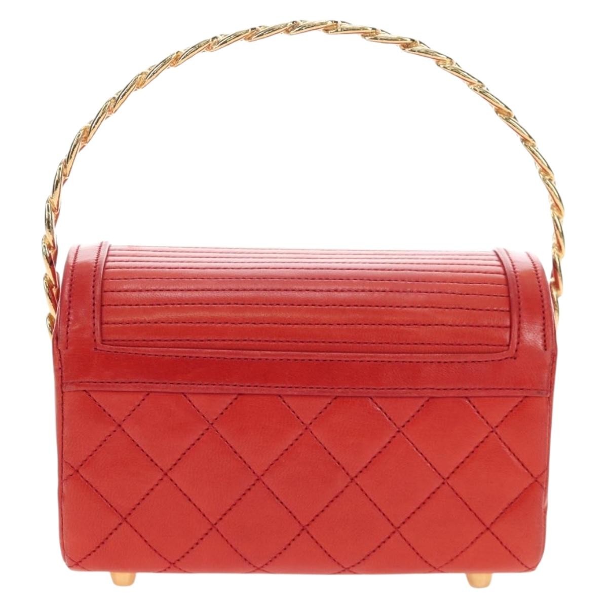 Chanel Vintage Mademoiselle Top Handle Flap Quilted Leather Red Leather Handbag (Pre-Owned)