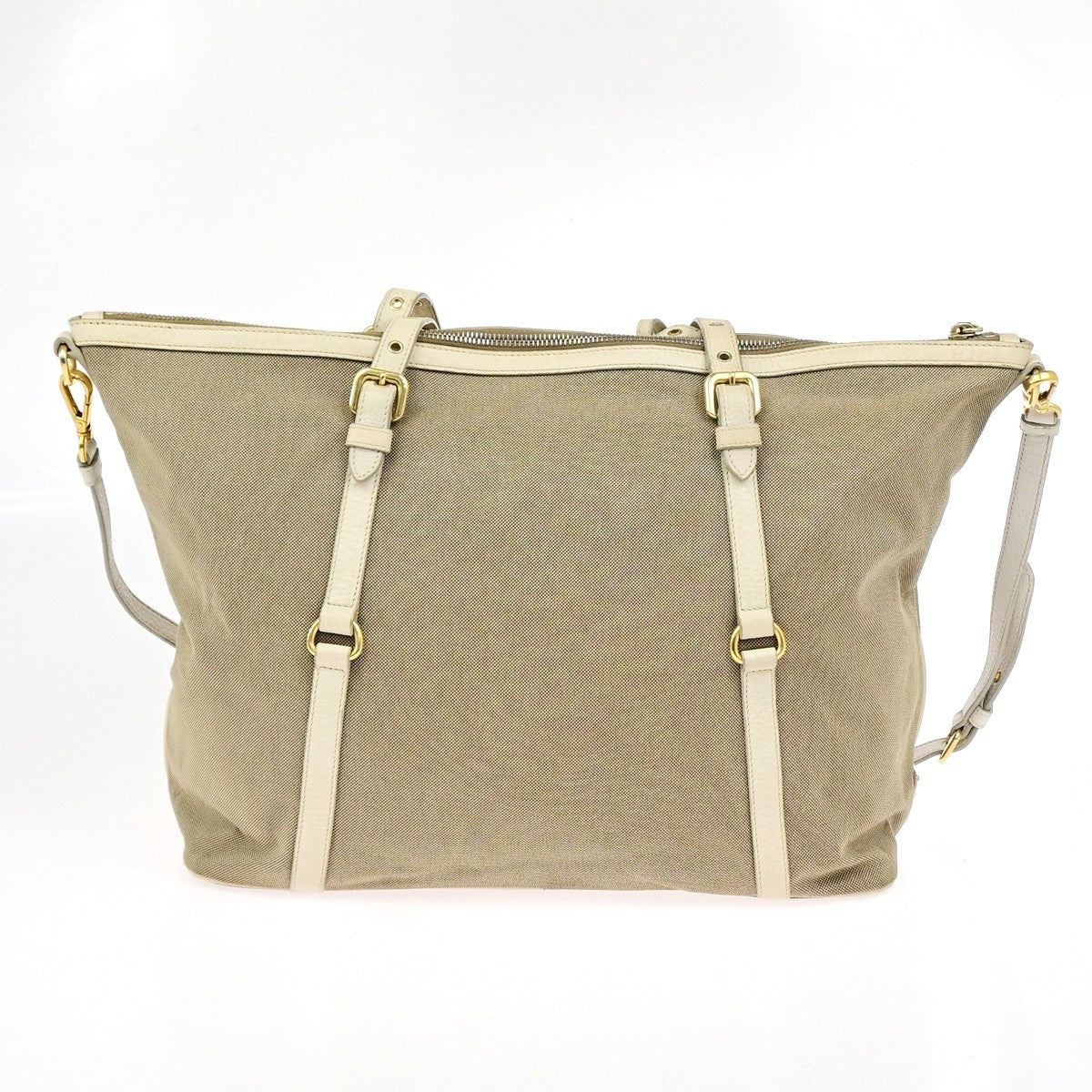 Prada Logo Convertible Canvas With Leather Brown Canvas Tote Bag Bag (Pre-Owned)