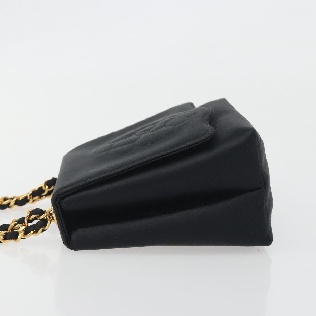 Chanel Vintage Camellia Flap Satin Black Satin Handbag (Pre-Owned)