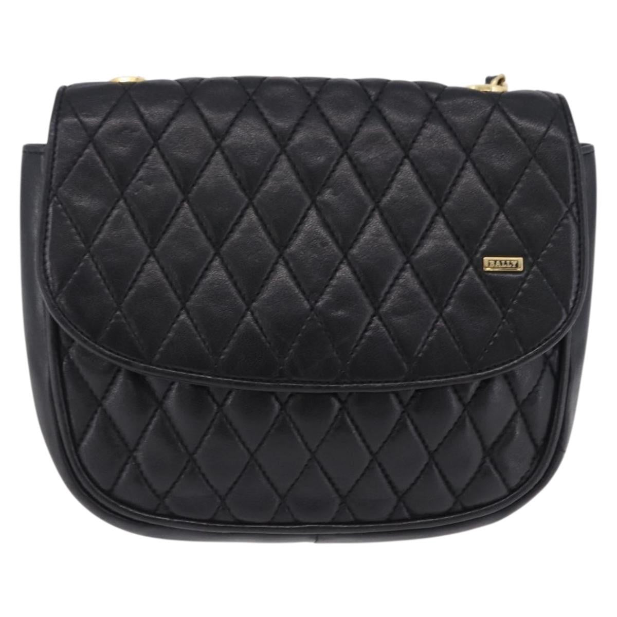 Bally Vintage Chain Quilted Leather Black Leather Shoulder Bag Bag (Pre-Owned)