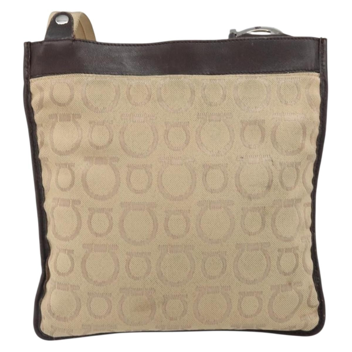 Salvatore Ferragamo Gancini Canvas Beige Canvas Shoulder Bag Bag (Pre-Owned)