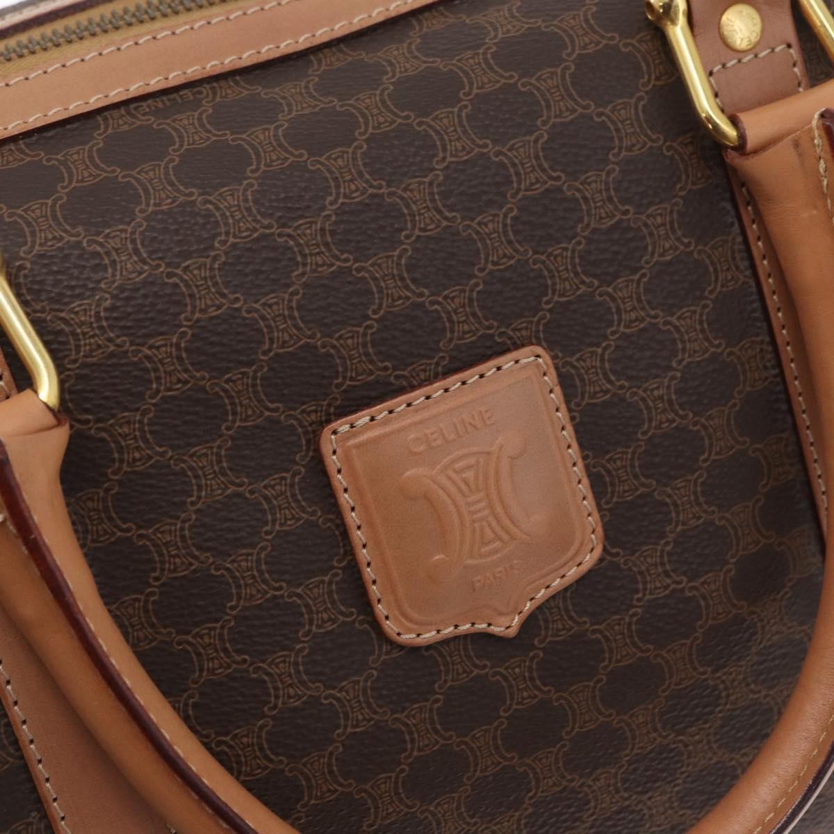 Celine Vintage Duffle Macadam Coated Canvas Brown Pvc Handbag (Pre-Owned)