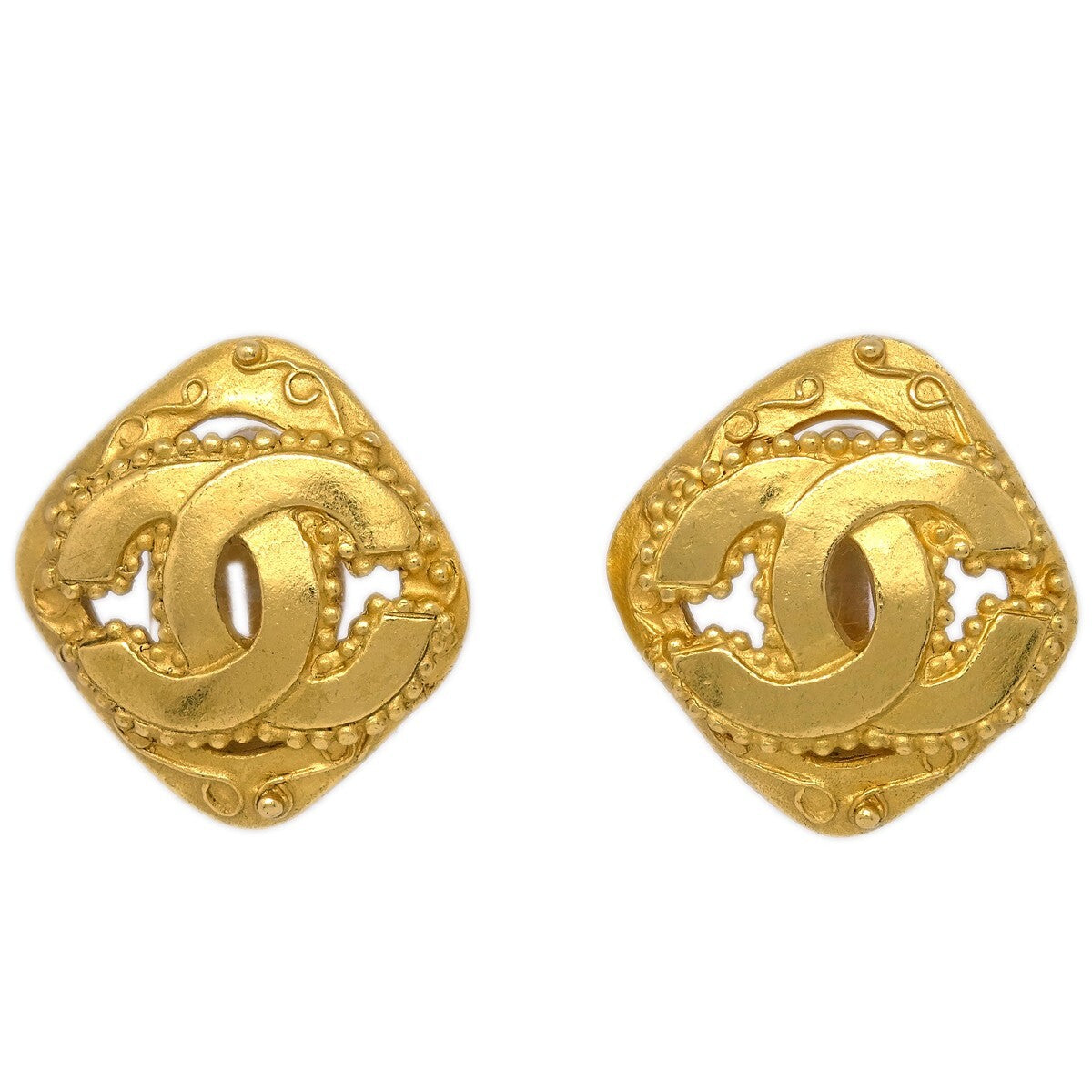 Chanel Cc Rhombus Clip-On Metal Gold Gold_Plated Earrings Jewelry (Pre-Owned)