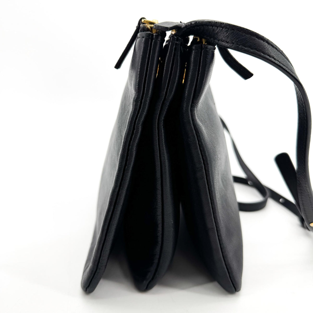 Celine Trio Leather Black Leather Crossbody Bag Bag (Pre-Owned)