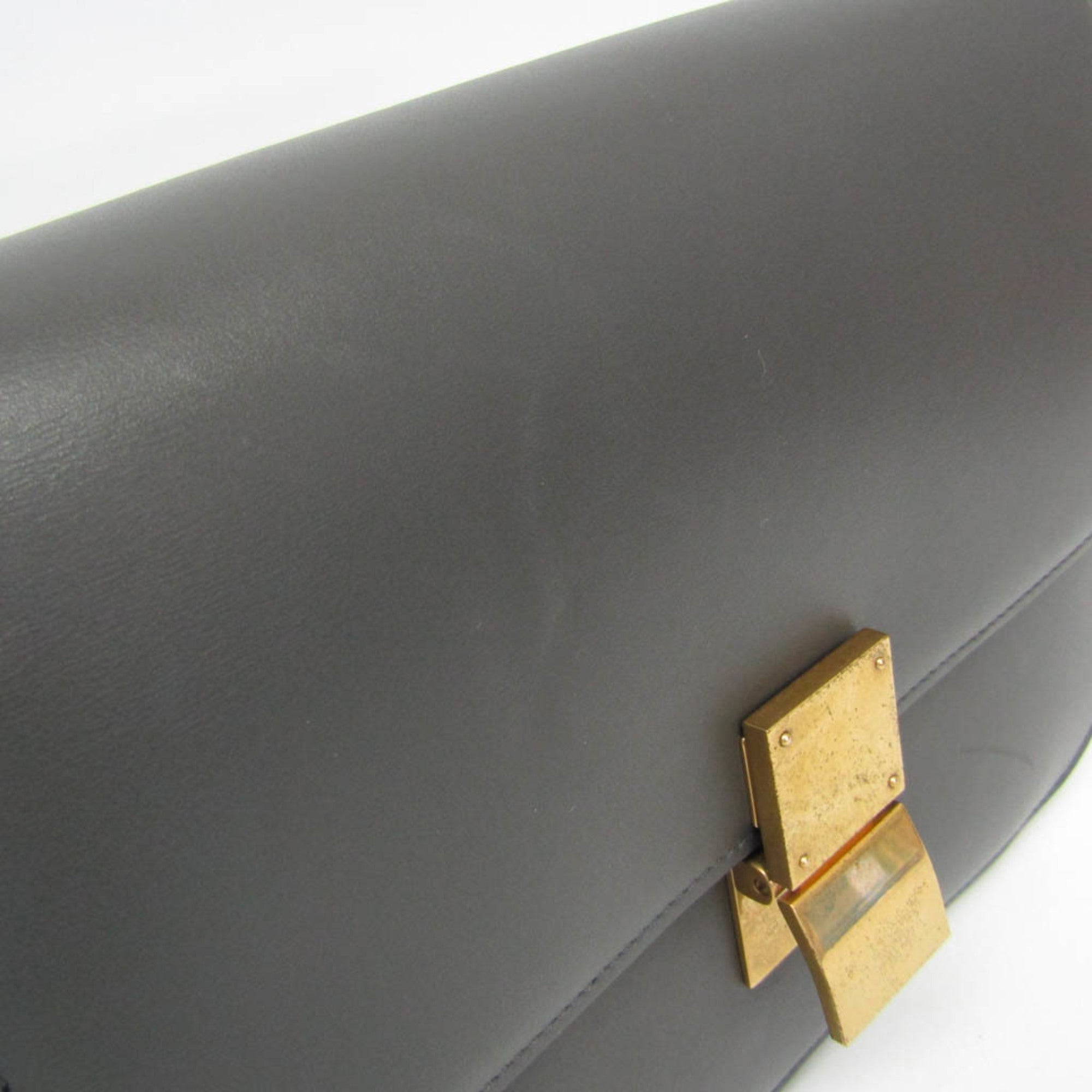 Celine Classic Box Smooth Leather Gray Leather Handbag (Pre-Owned)