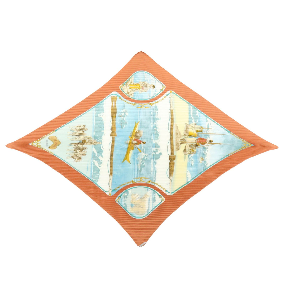 Hermes Gronland Pleated Silk Brown Silk Scarve & Shawl Accessory (Pre-Owned)
