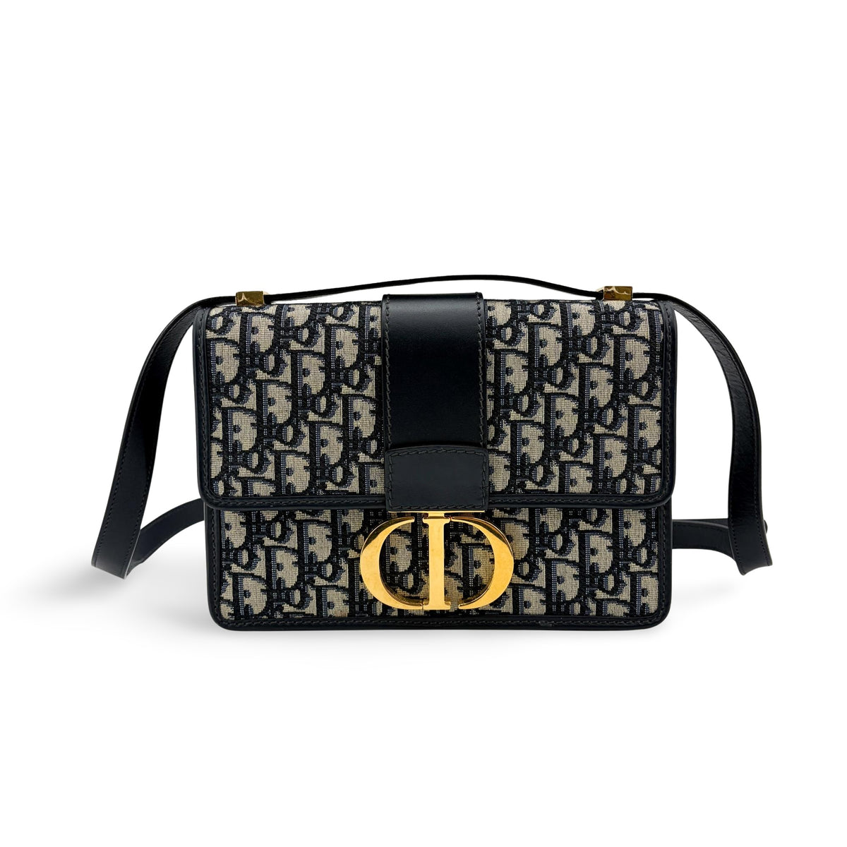 Christian Dior 30 Montaigne Flap Oblique Canvas Blue Canvas Handbag (Pre-Owned)