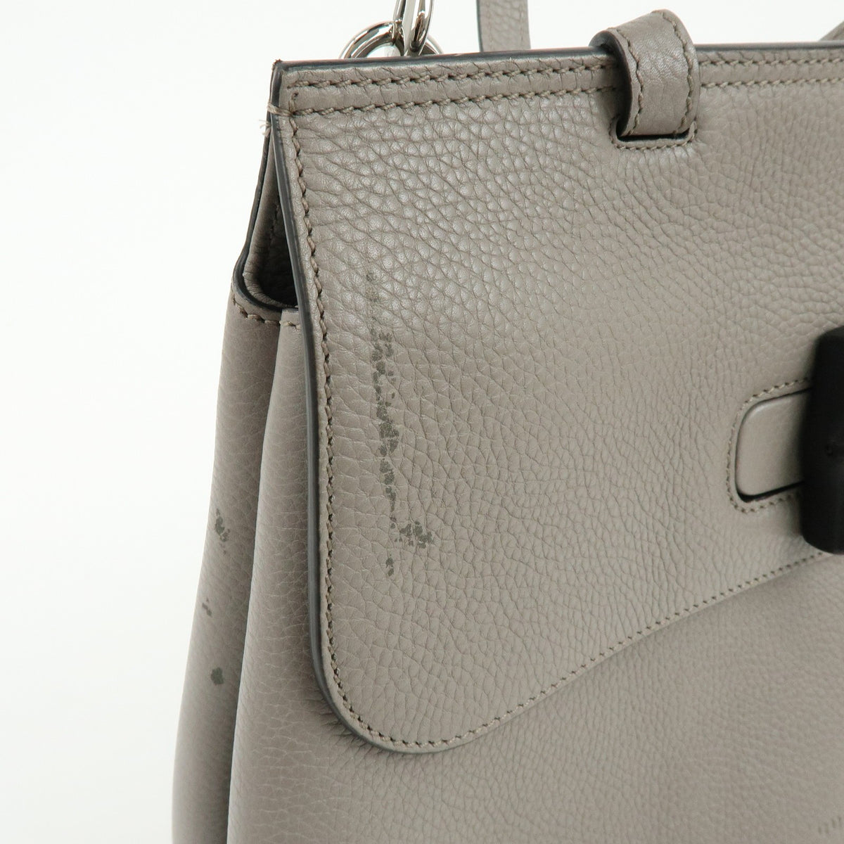 Gucci Bamboo Daily Top Handle Leather Gray Leather Handbag (Pre-Owned)