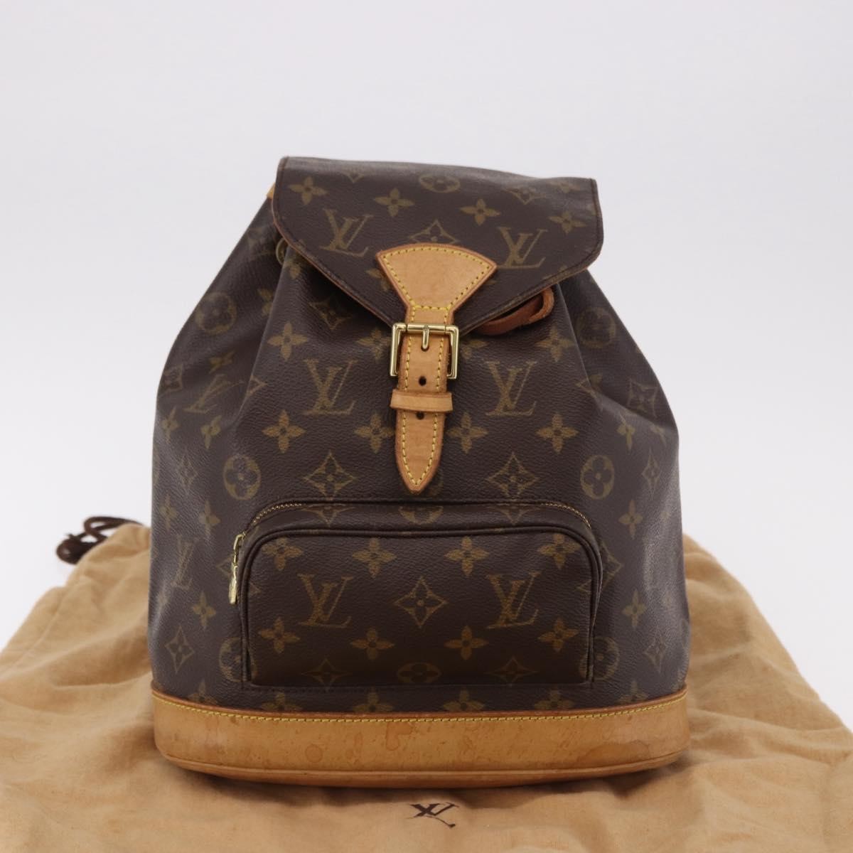 Louis Vuitton Montsouris Monogram Washed Denim Brown Canvas Backpack Bag (Pre-Owned)
